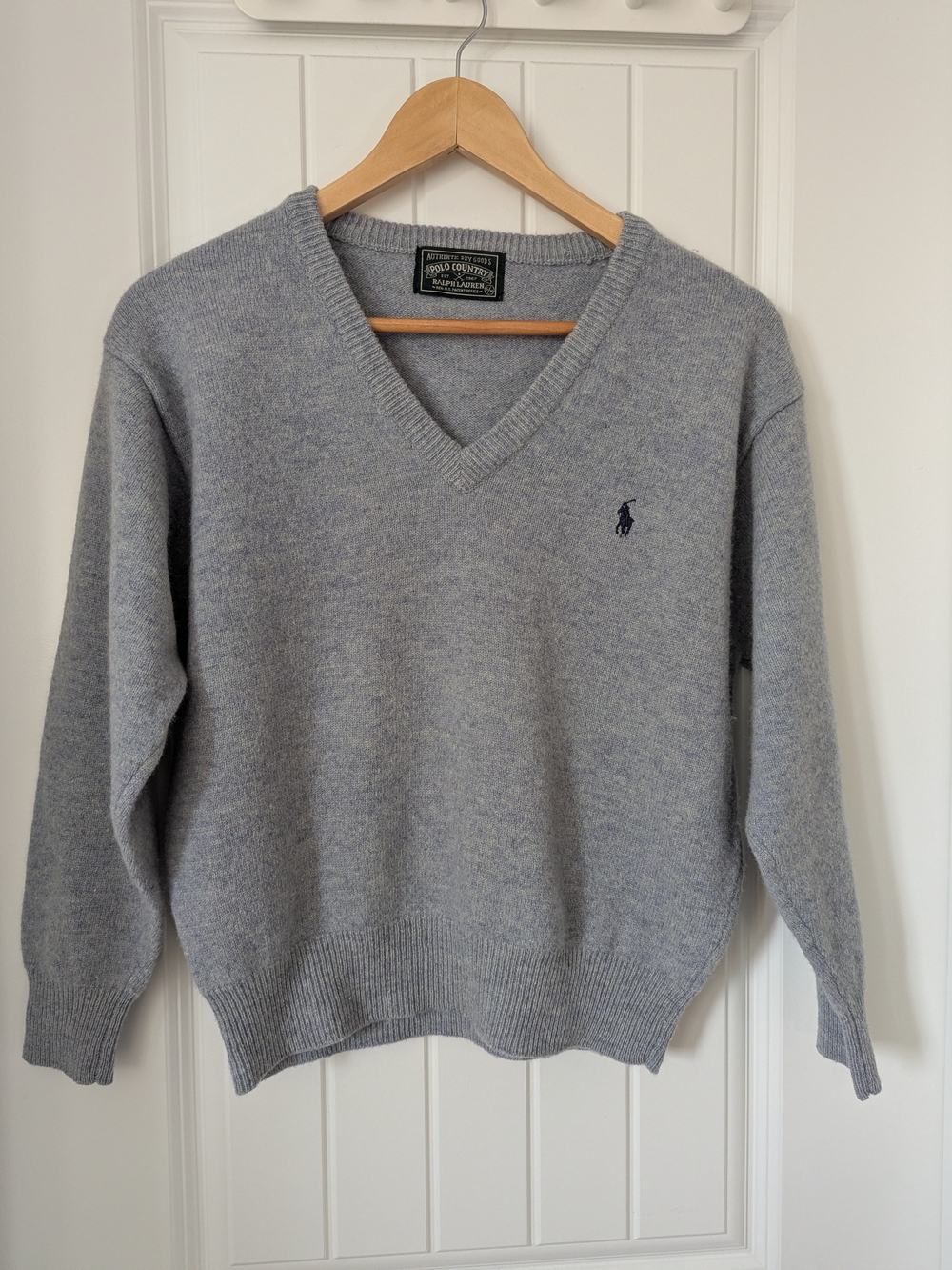 Ralph Lauren Light Gray V-Neck Sweater with Navy Pony